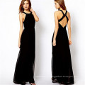 2015 Fashion Cross Backless Halter Chiffon Maxi Party Dress (14317)